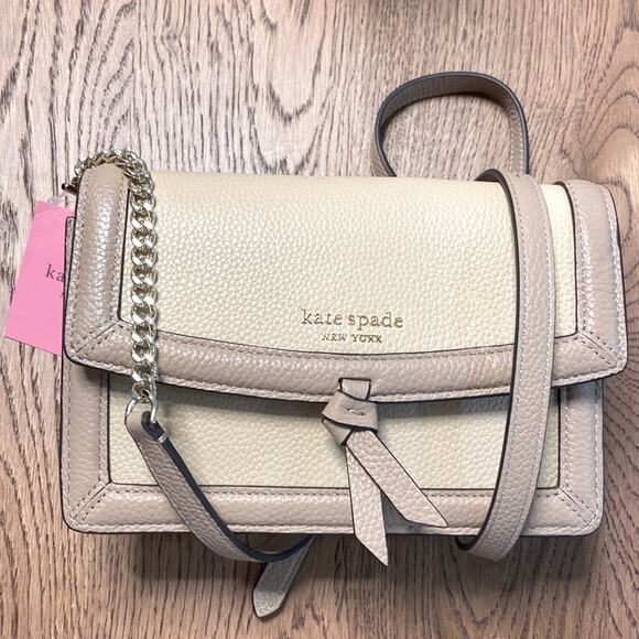 NWT MSRP$248 Kate Spade Knott Colorblocked Pebbled Flap Crossbody Warm Stone Bag - Picture 1 of 5
